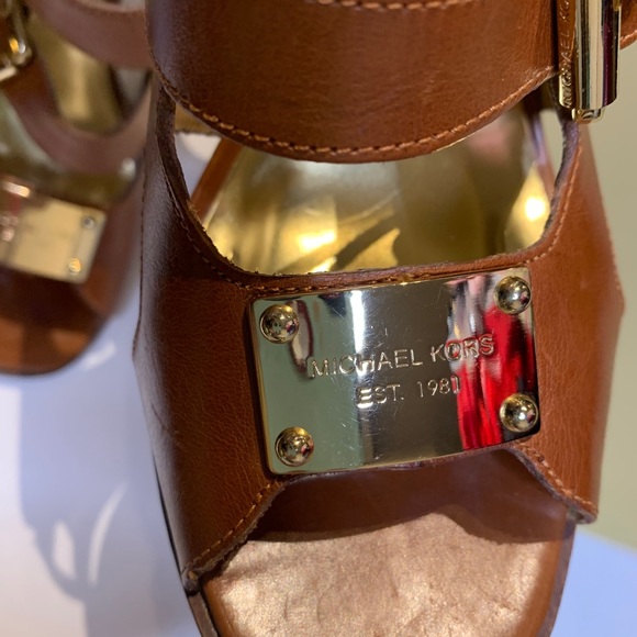 Michael Kors Brown Shoes Heel Buckle Open Toe - Picture 8 of 16